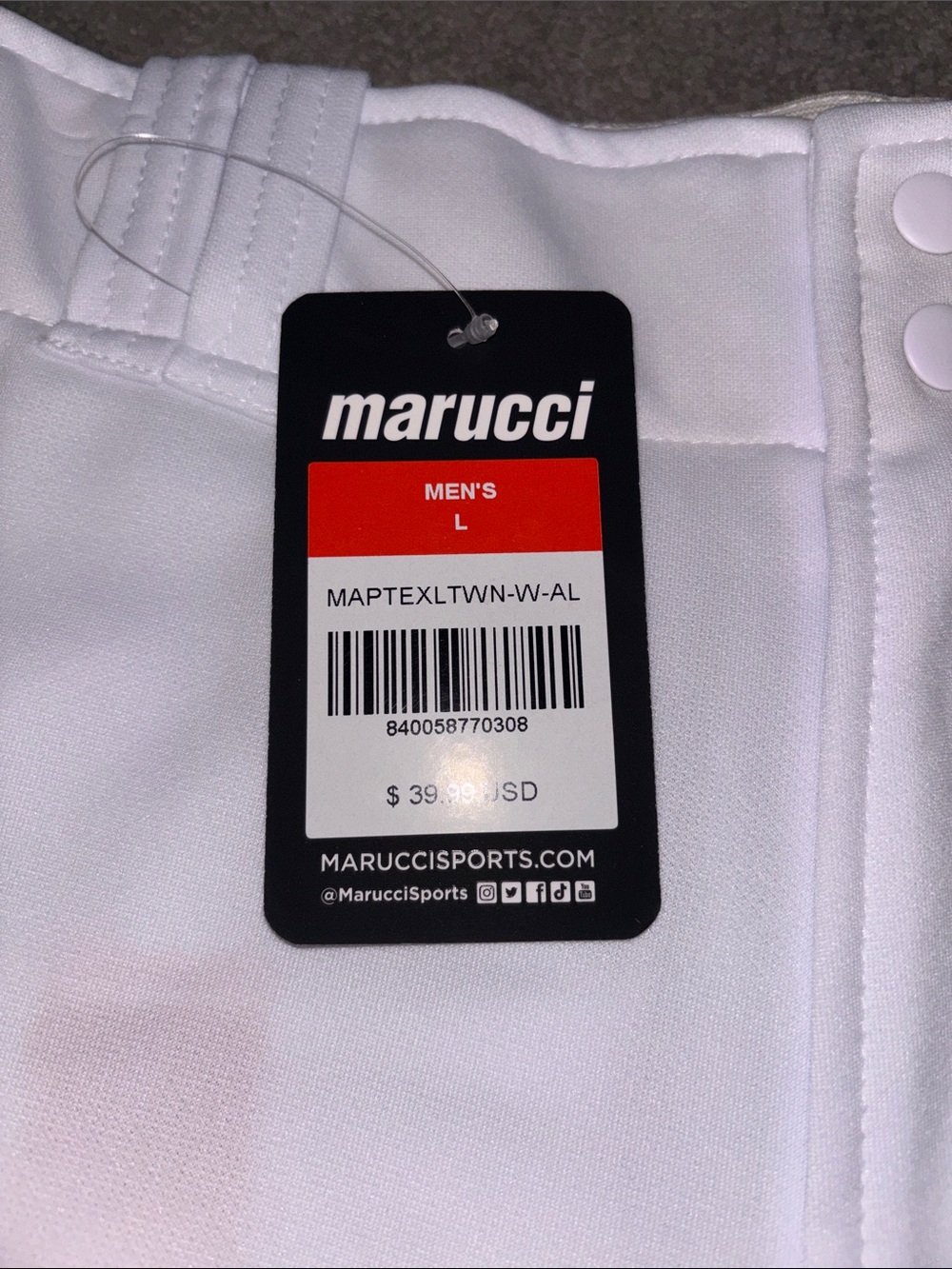 Mens Marucci White Baseball Pants NWT